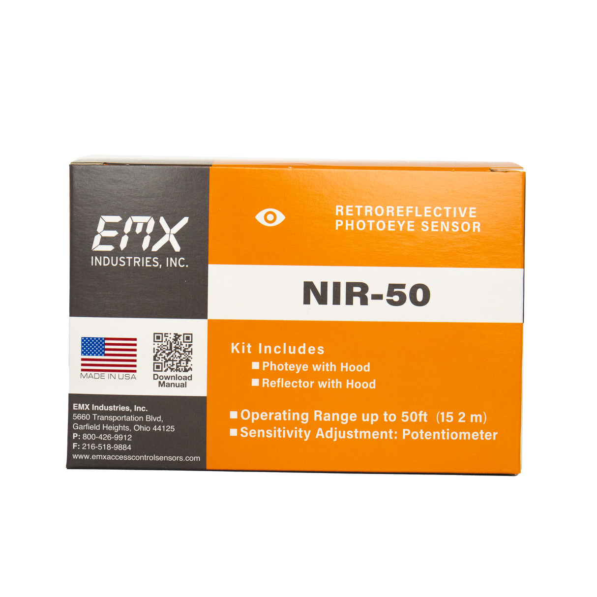 EMX-5250-K - NIR-50 Kit W/Sensor & Reflector Hood Retroreflective Photoeye Kit