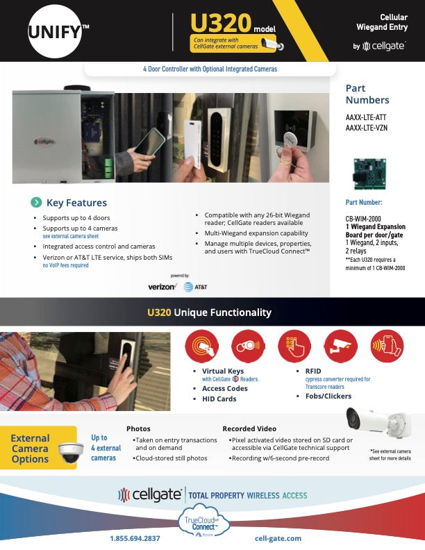 AAXX-LTE-ATT Unify U320 4 Door Controller With Optional Integrated Cameras AT&T