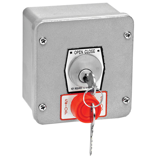 1KXS-KA - Ext. Open/Close Surface Keyswitch with Stop Button with Mortise Cylinder (Keyed Alike)