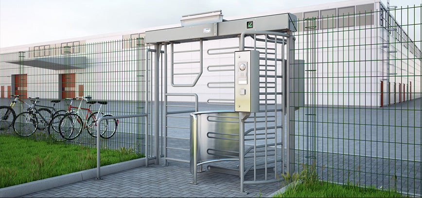 MPB-311A-C101 - MPB Full-Height Pedestrian Rotary Turnstile with Combination Motorized Bicycle Gate; 115 VOLT MODEL