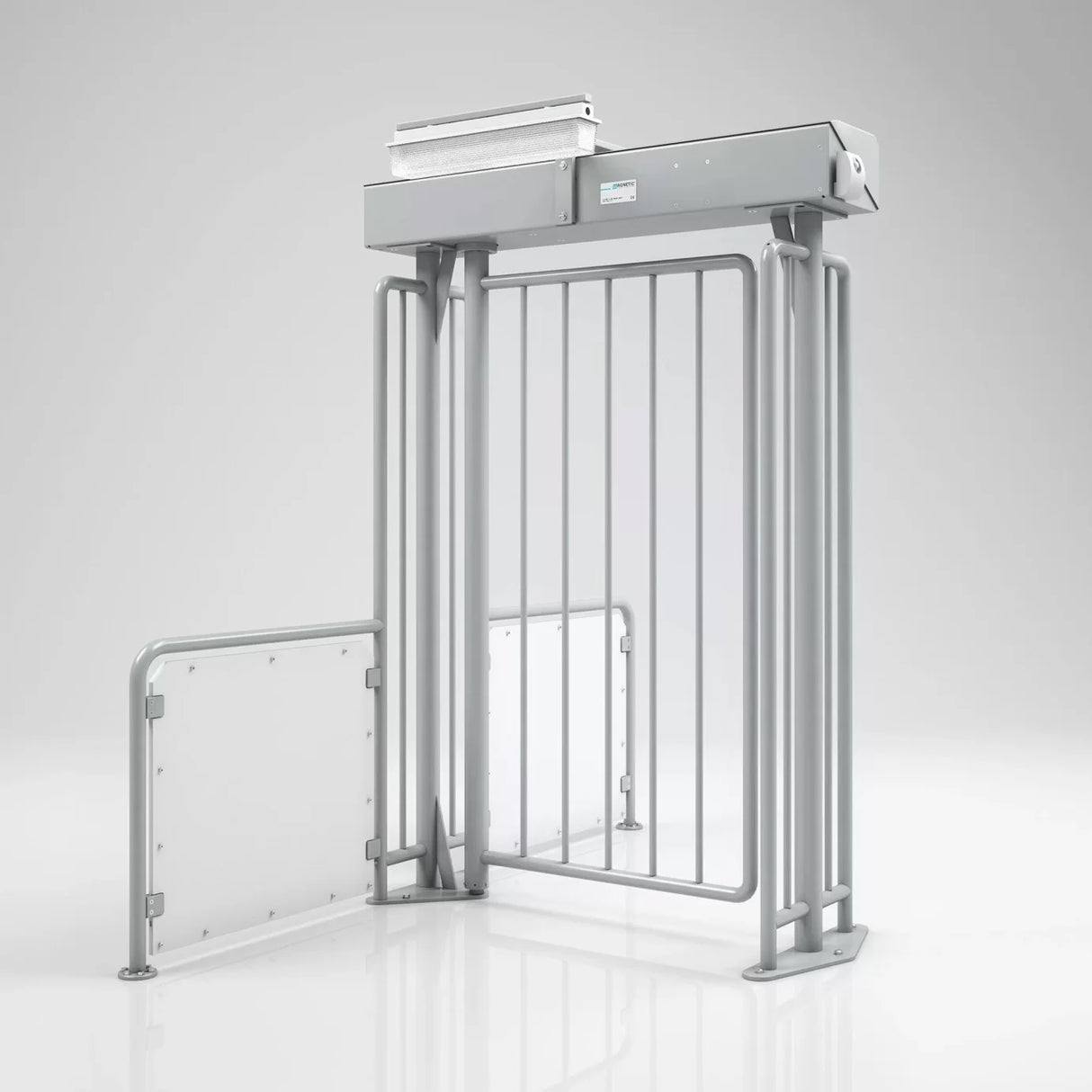 MPG-162C-C140 - MPG 42" Passage Add-On Motorized Full-Height Pedestrian Gate; Frame and top cover surfaces fully powder coated in RAL 7042; Swing Gate Door in SS 316