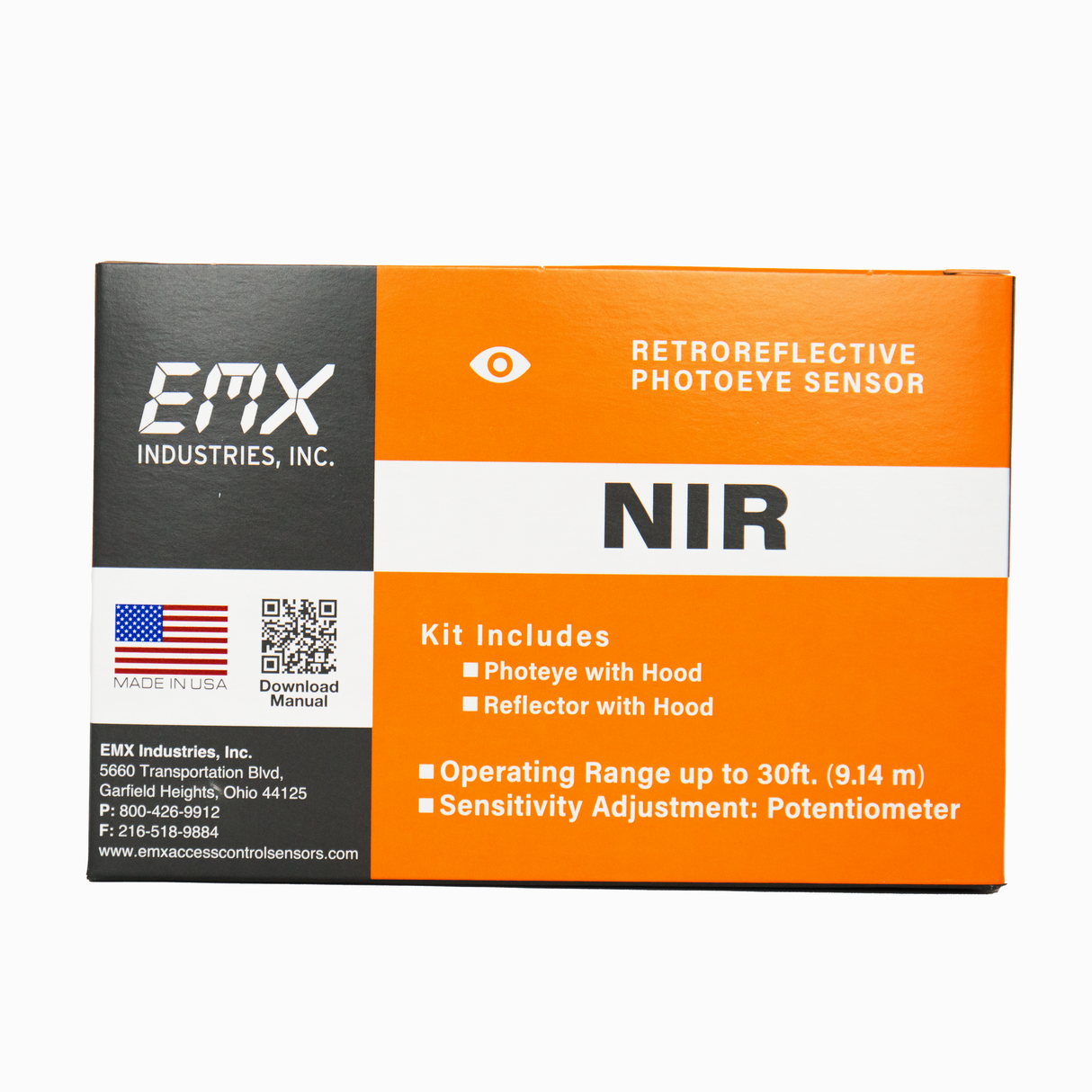 EMX-5200-K - NIR Kit W/Sensor & Reflector Hood Retroreflective Photoeye Kit